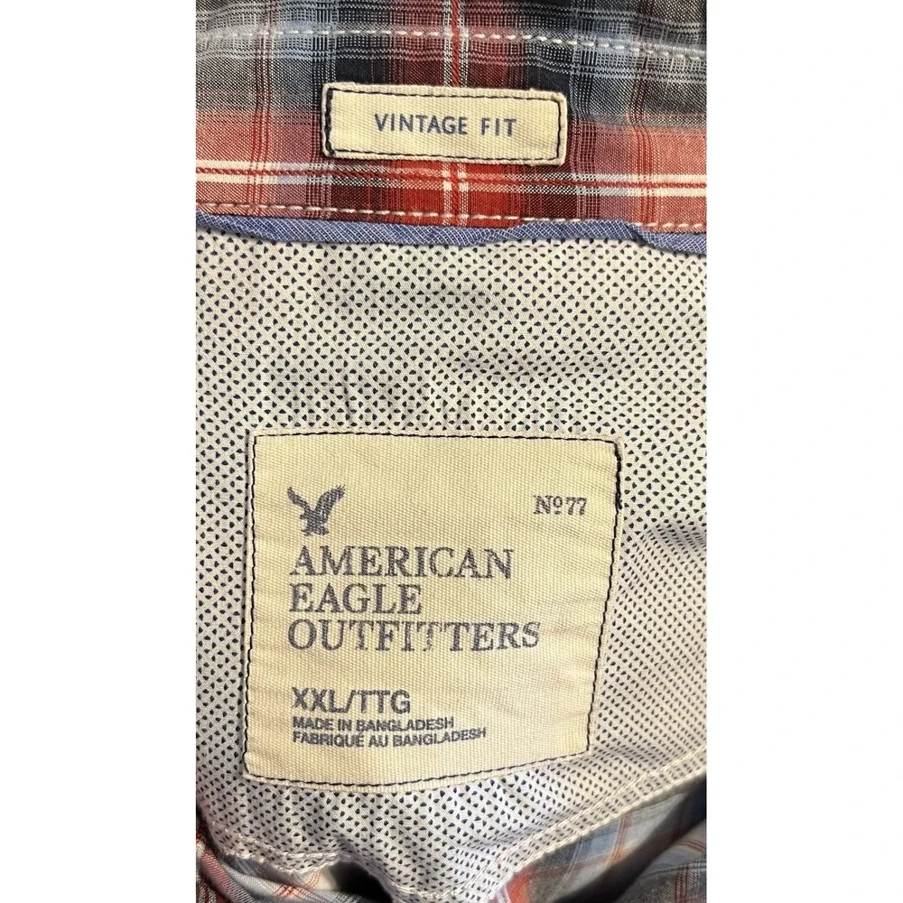 American‎ Eagle Outfitters Shirt Mens 2XL Red Plaid Western Pearl Snap Sleeve